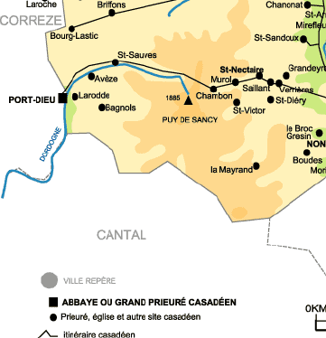 Carte des sites casadéens de la région de Port-Dieu