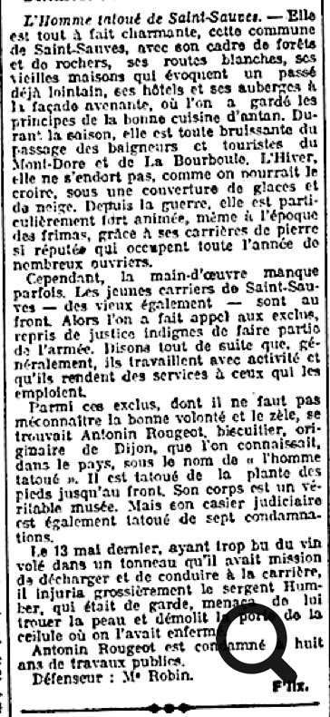Texte en noir et blanc d'un article de journal avec plusieurs paragraphes, mentionnant des noms de lieux et de personnes.