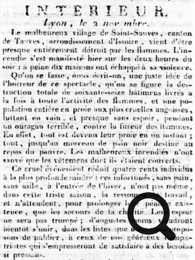 Texte imprimé en noir sur fond blanc, avec le titre "INTERIEUR" en haut, suivi de plusieurs paragraphes en français.