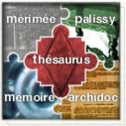 Image de quatre pièces de puzzle avec les mots "mémoire," "mémoire," "palissy," "archidoc," et "thésaurus" au centre.